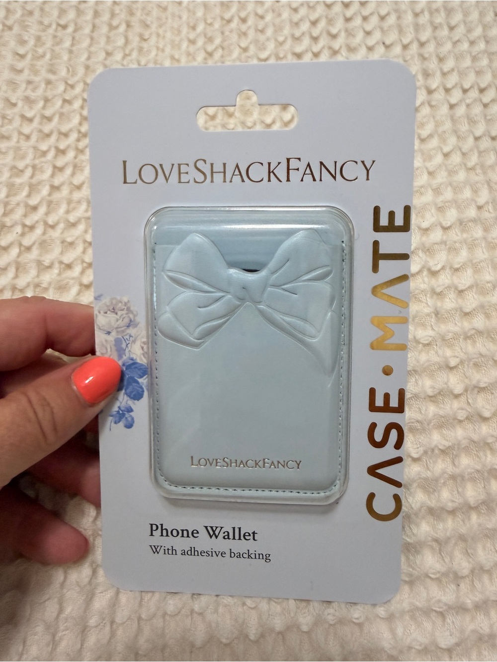 case-mate LoveShackFancy Pale Blue Adhesive Phone Wallet with Bow